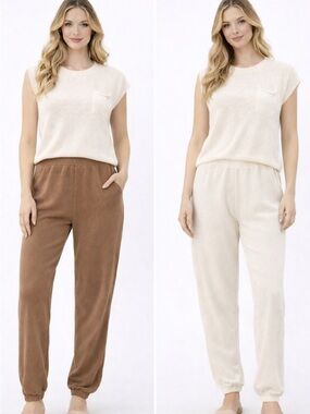 Lillusory - 1- Cream and 1- Tan Lounge Pants with Sweater (3 piece set)